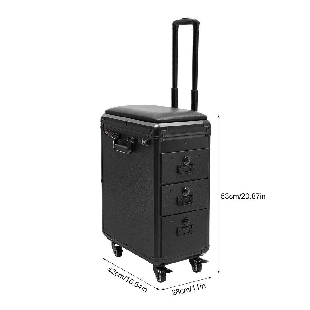 Rolling Makeup Case, Makeup Case with 4 Universal Wheels Combination Lock
