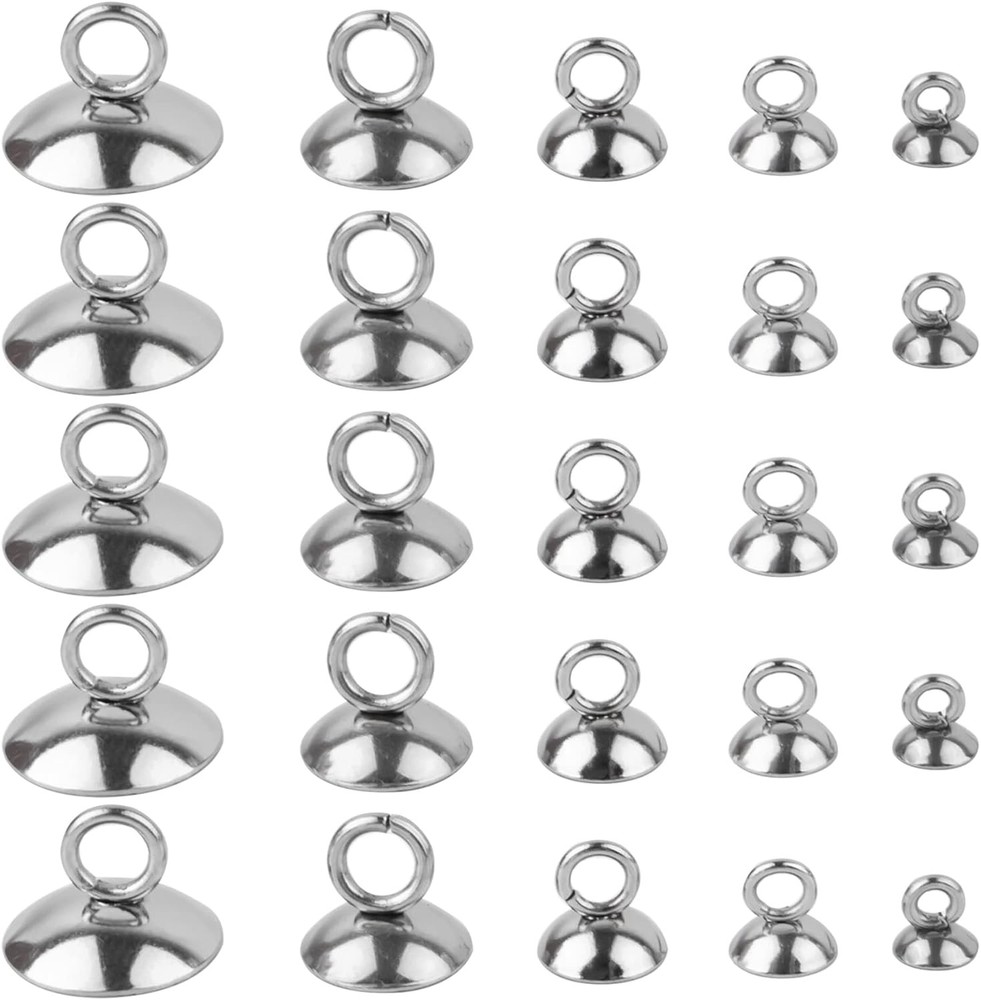Framendino, 100 Pack 304 Stainless Stee Bead Cap Pendant 100 Pack, Silver