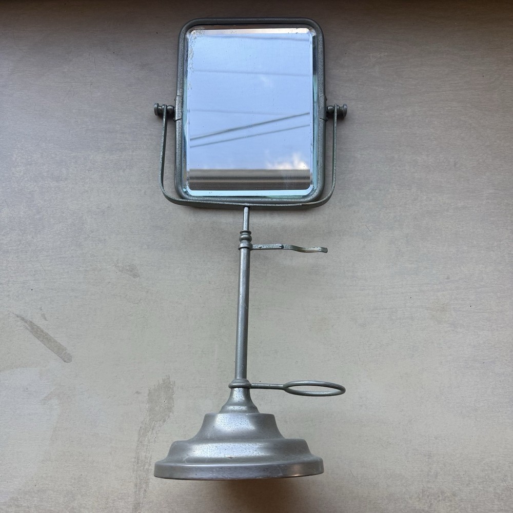 Antique Rectangular Beveled Mirror Shaving Stand Brush Mug Holder England