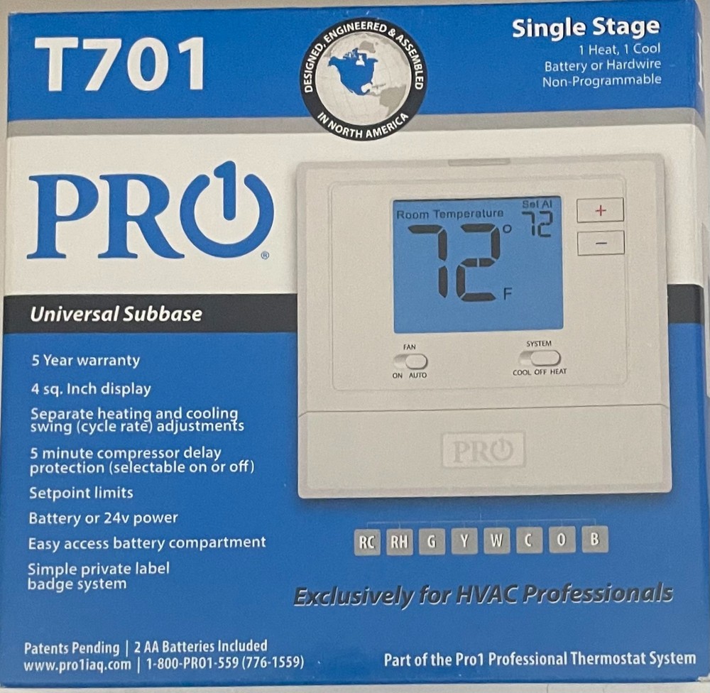 New -- Pro1 T701 Thermostat - Non-Programmable Low Voltage