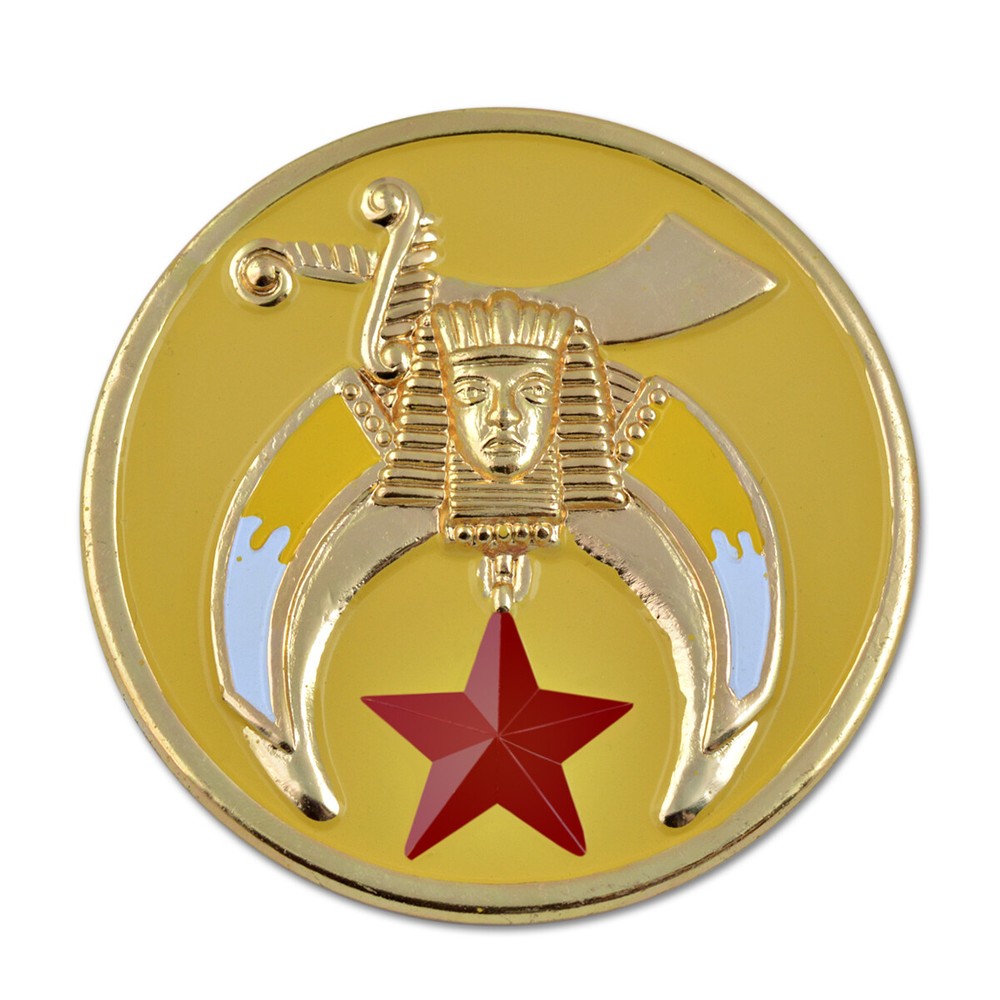 Shriner Round Masonic Auto Emblem - [Yellow & Gold][3'' Diameter]