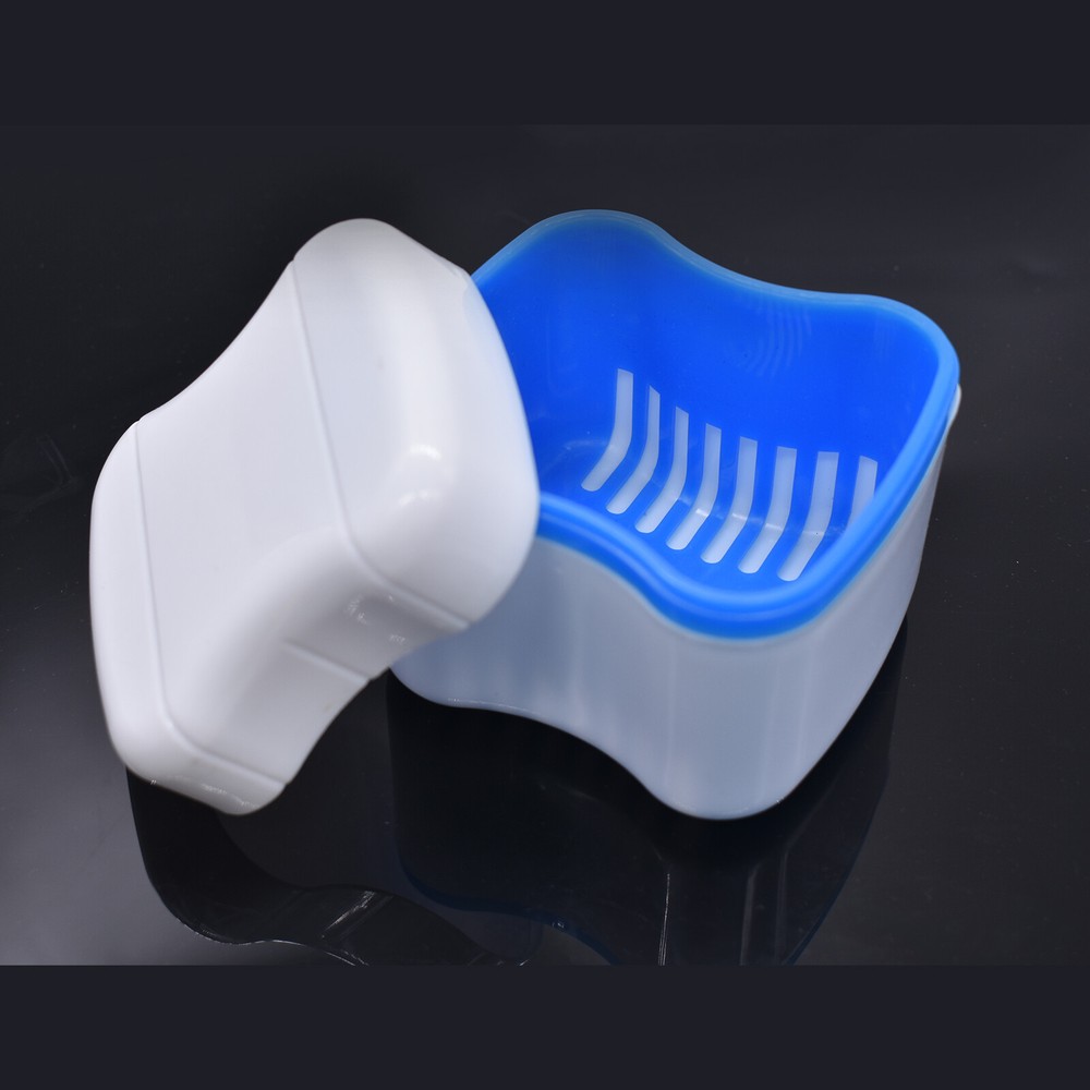2X Denture Storage Case False Teeth Bath Box Mesh Container Organizer Cleaning
