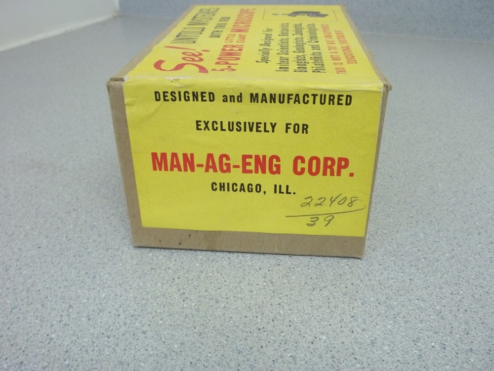Vintage Microscope in box MAN-AG-ENG Corp Little Giant 5 power microscope