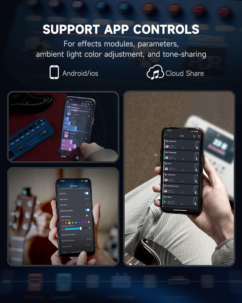 Creative Guitar Effects Processor with 7 Modules & Built-in Drum Machine - Blue