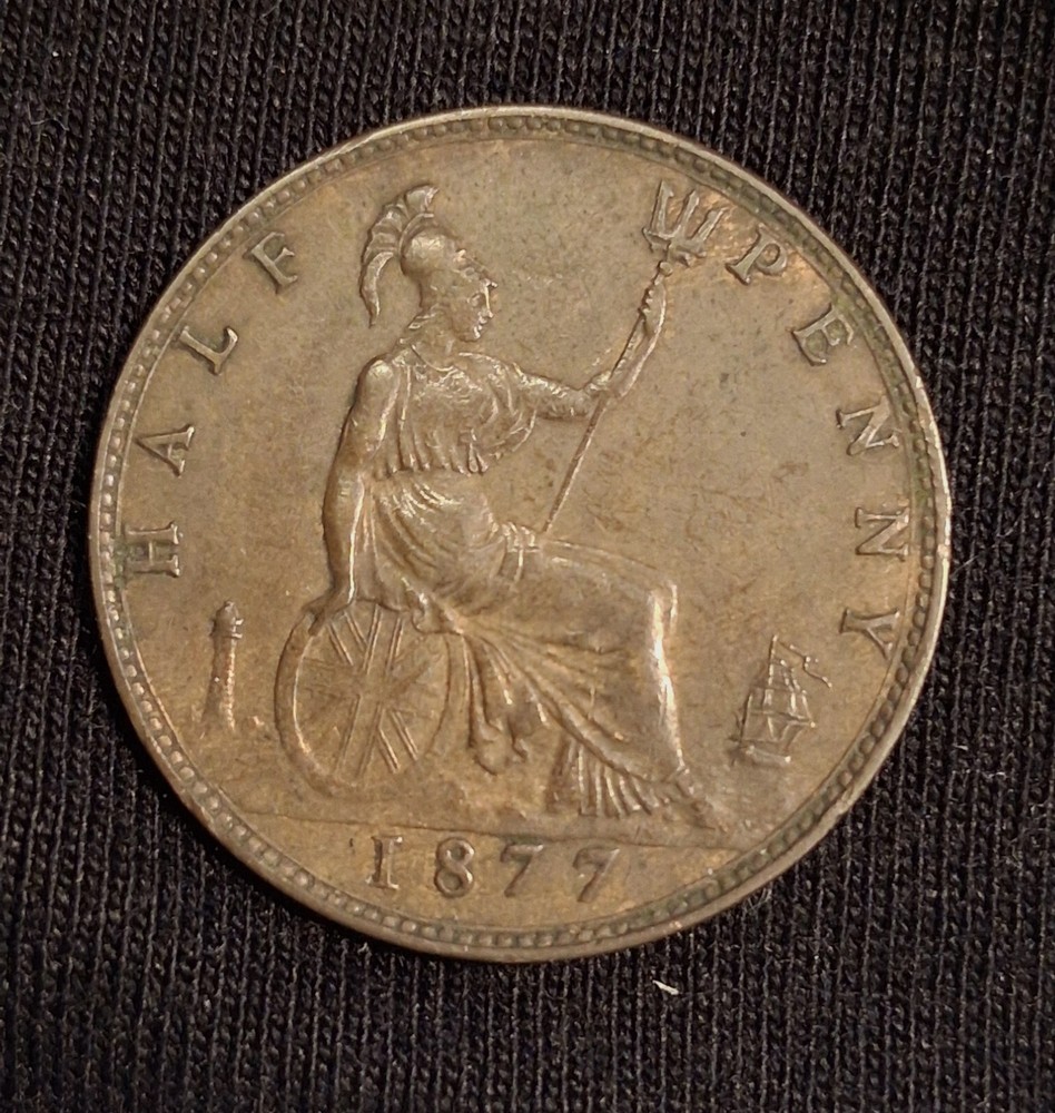 GREAT BRITAIN-1877 HALF PENNY-NICE XF