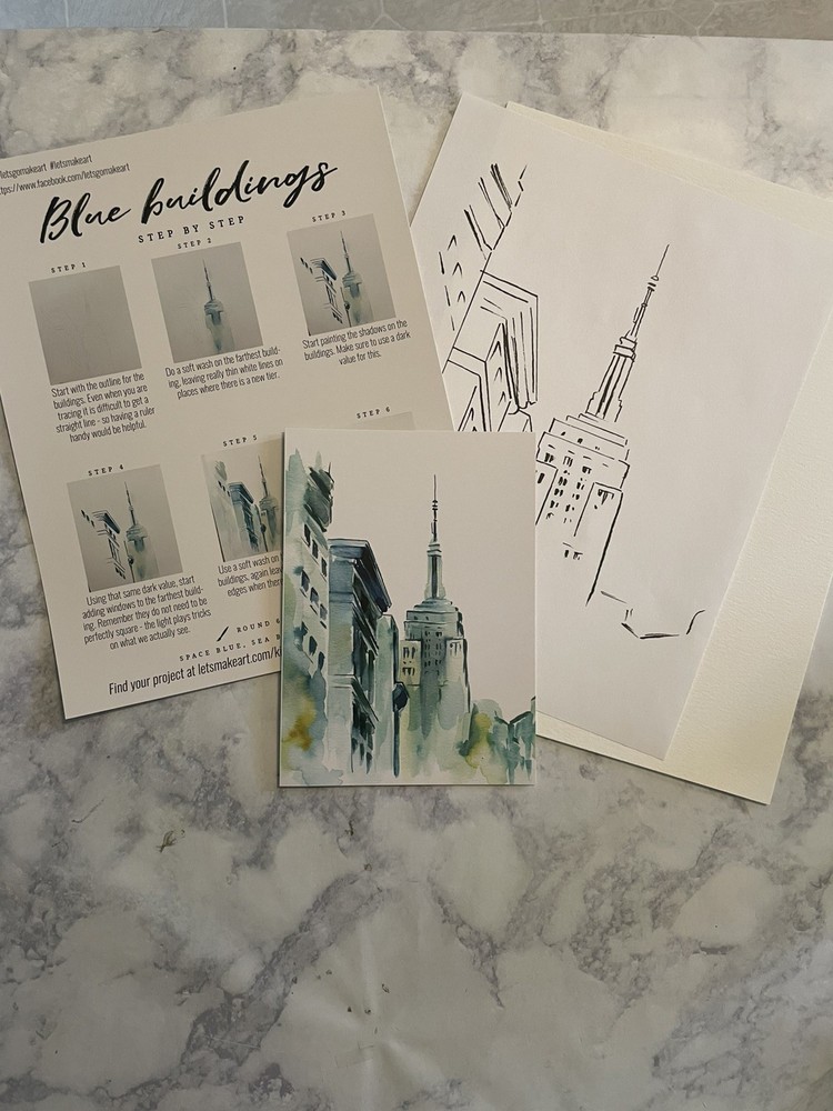 Let’s Make Art Sarah Cray Watercolor Tutorial Blue Buildings