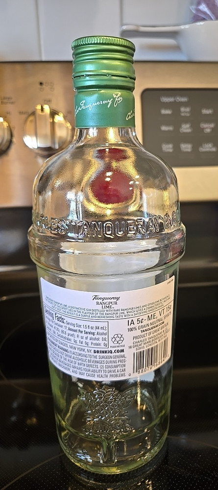 Tanqueray Rangpur Lime Gin Bottle EMPTY 750ml w/ Lid
