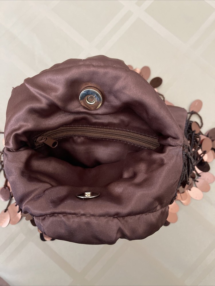 Beaded Handles Sequins Bronze Hobo Boho Evening Purse Handbag