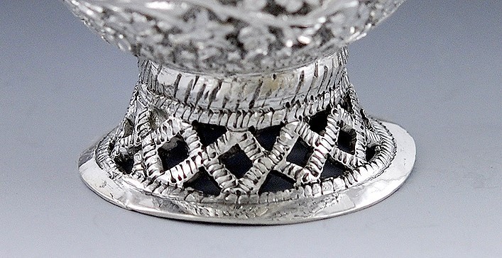 Great Antique Pair Silver Openwork Egg-Form Baskets - India? c1870s