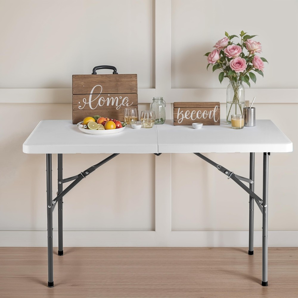 4ft Foldable Table with Handle for Camping, Picnics, Parties (Indoor/Outdoor)