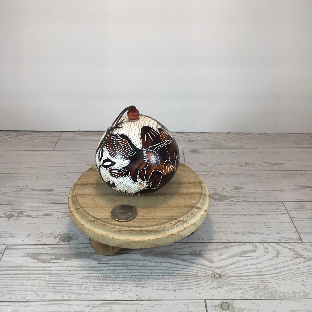 Hand Carved Peruvian Gourd With Eagles Signed P Rojas
