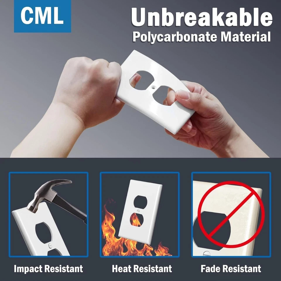 CML Oversized Duplex Outlet Covers, 6 Pack Over-Size Duplex, Gloss White