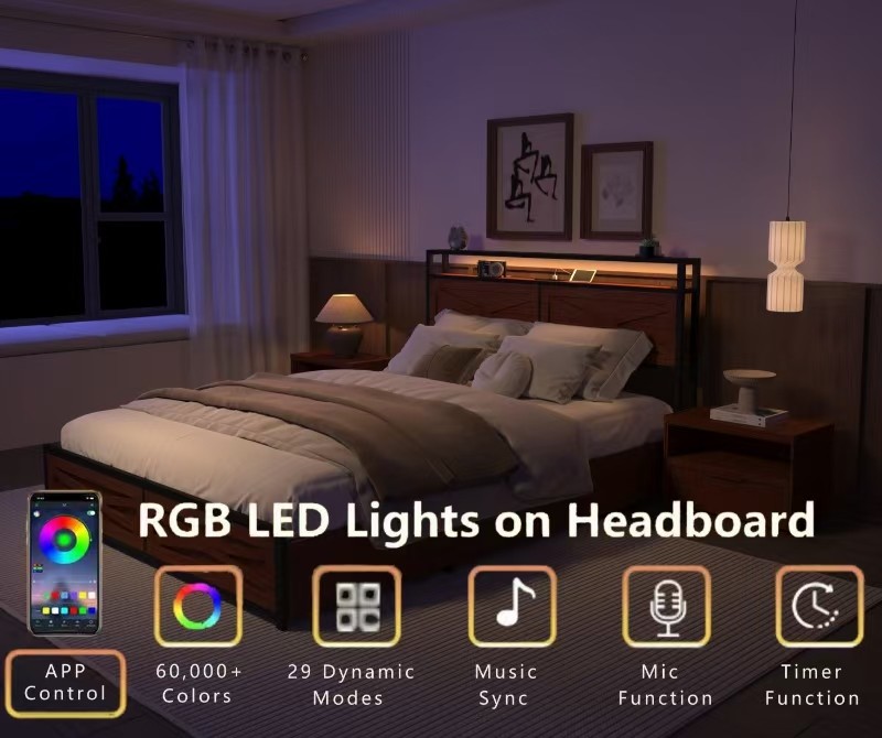 Full Bed Frame with 6 Storage Drawers,Storage Headboard with Charging Statio Bed