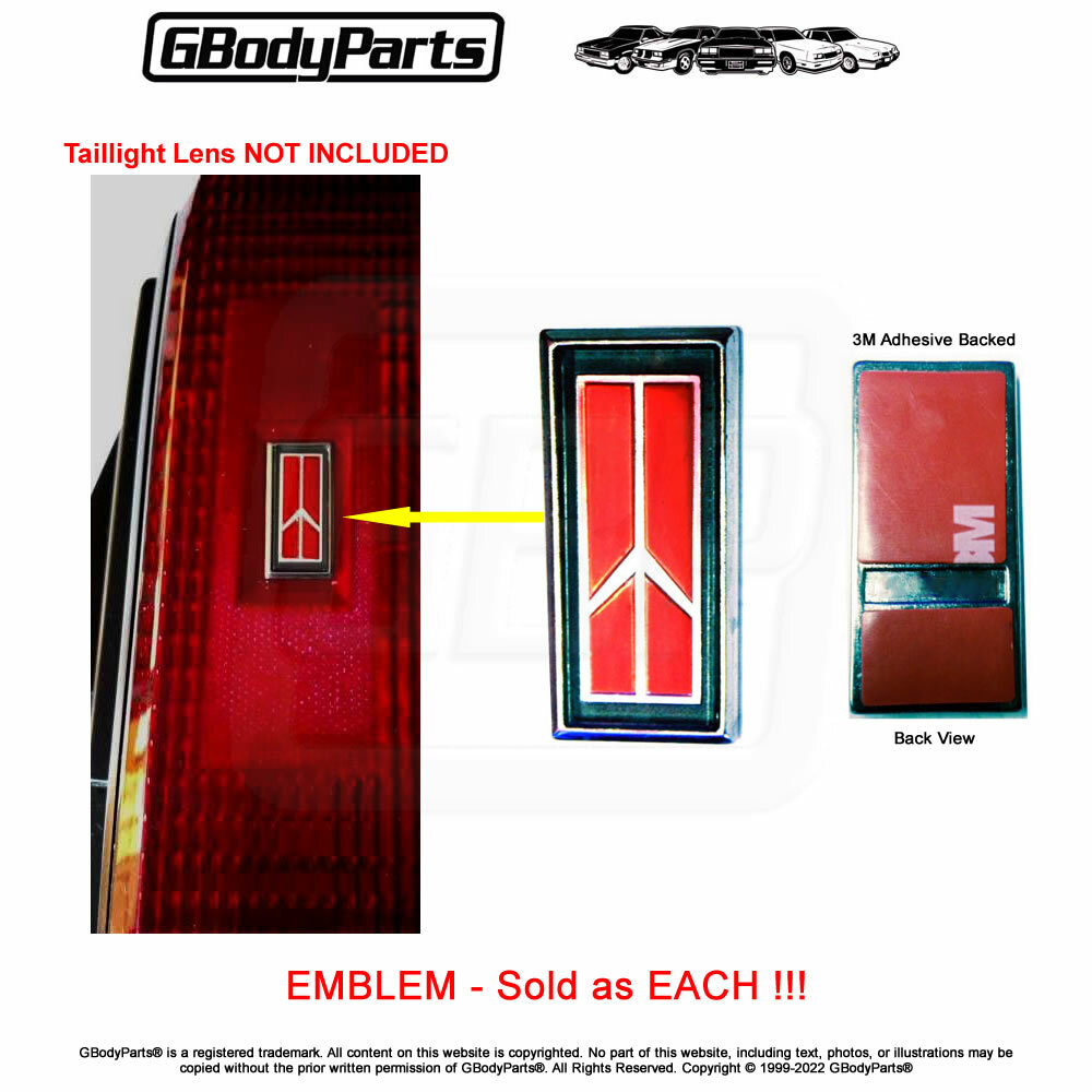 86-88 Cutlass CORRECT Color Metal Base Taillight Tail Lamp Lens ROCKET EMBLEM ea