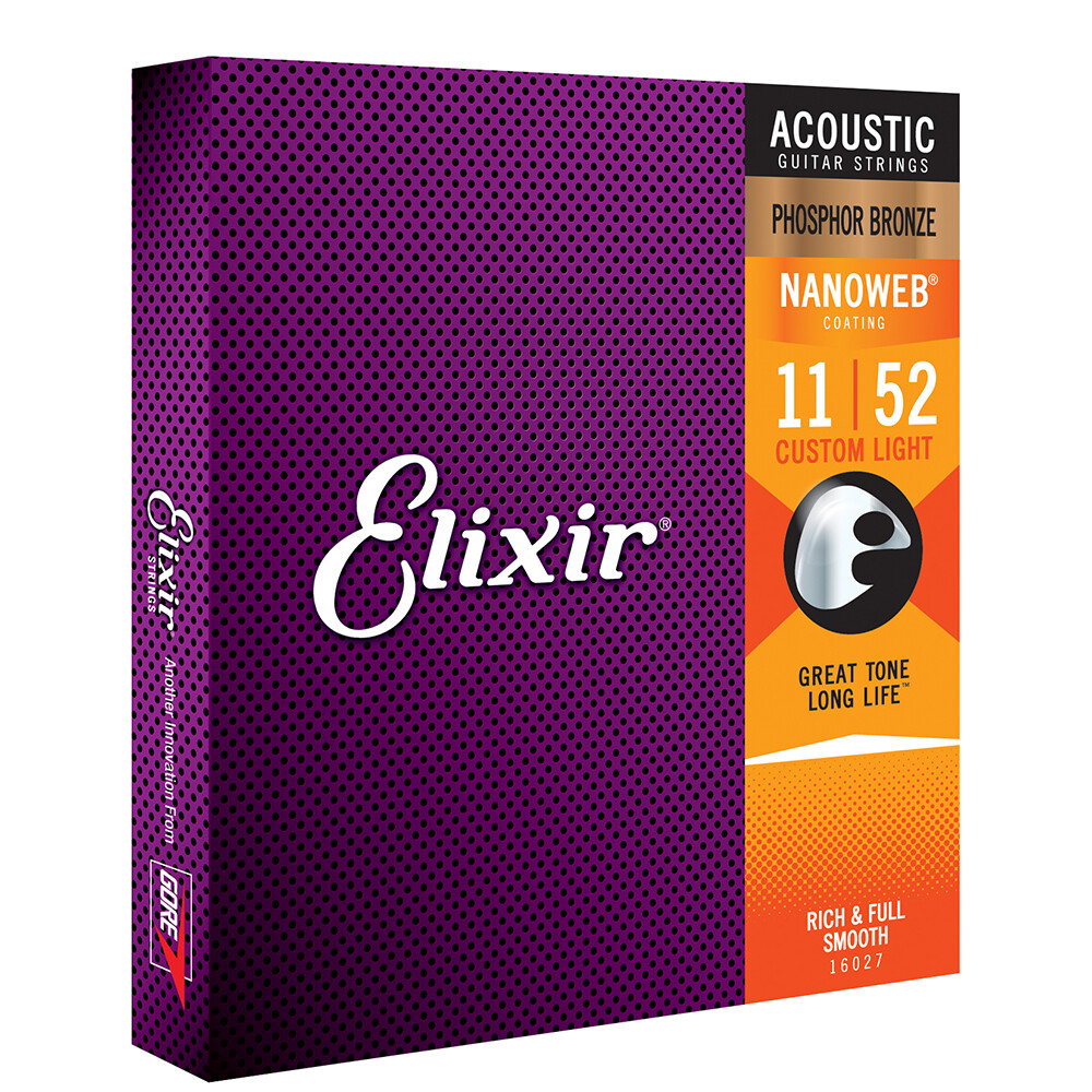 Elixir Nanoweb Phosphor Bronze Custom Light Acoustic Guitar Strings 16027 1 Set