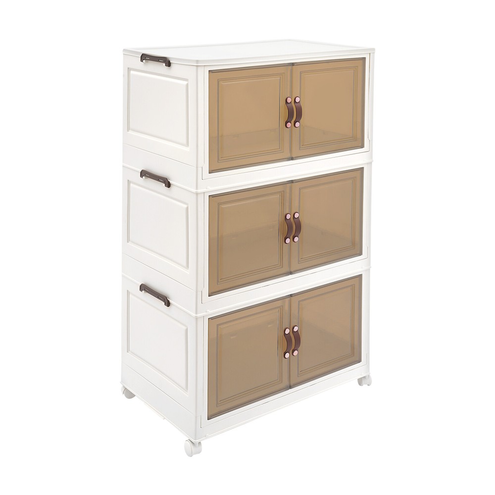 3PCS Foldable Storage Cabinets, Stackable Storage Containers w/ Wheels