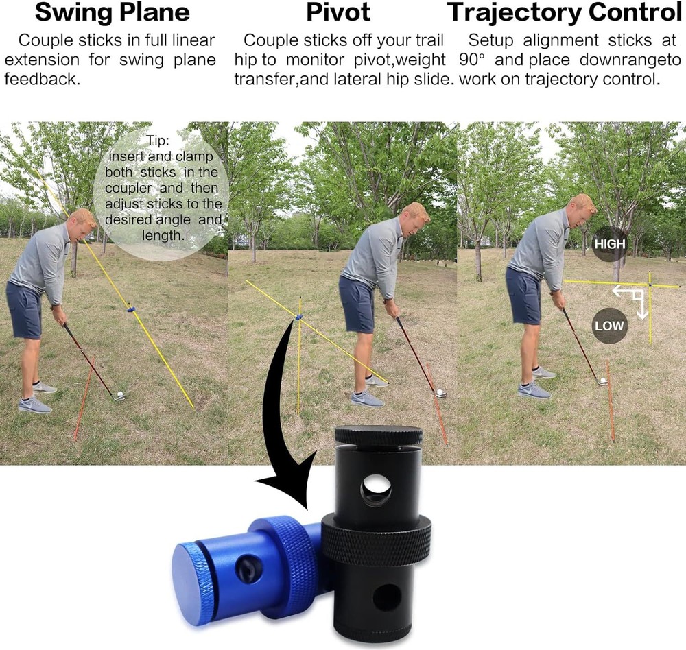Alignment Stick Connector for Indoor Outdoor Golf Swing