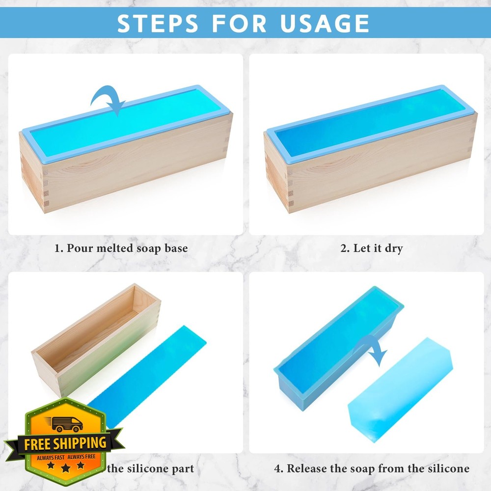 Ziliny 3pc Silicone Soap Molds Rectangular Wood Box DIY Craft
