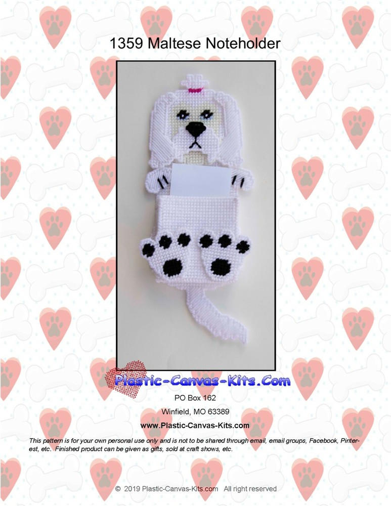 Maltese Dog Note Holder- Plastic Canvas Pattern or Kit