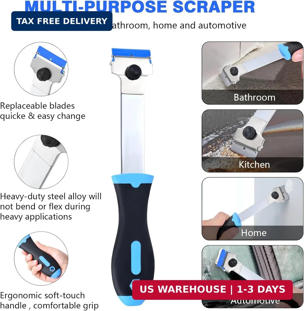 Razor Blade Scraper Tool with 20 Replacement Metal Plastic Blades Set Pro