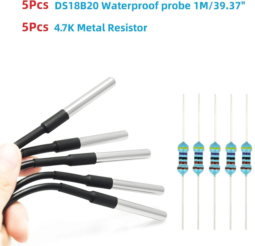 5 Pcs DS18B20 Temperature Sensor Probe High-Accuracy Waterproof Equippe