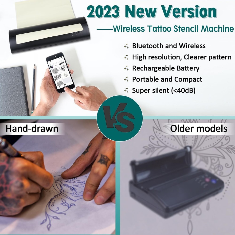 Atelics Wireless Tattoo Transfer Stencil Printer, with Storage Case