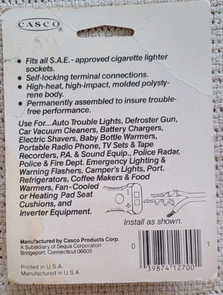 CASCO Lighter Adapter Male Plug For Replacement/New Project