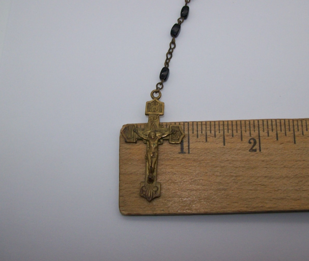 Vintage Catholic Rosary Black Beads Brass Crucifix Made in Czechoslovakia