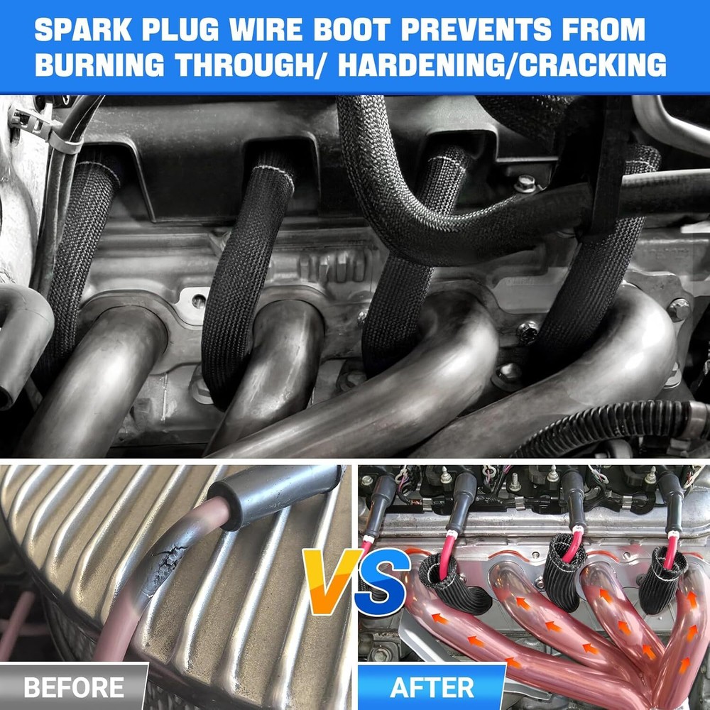 Spark Plug Wire Heat Shield Sleeve 2500°Spark Plug Boot Protector Wire Boot Wrap