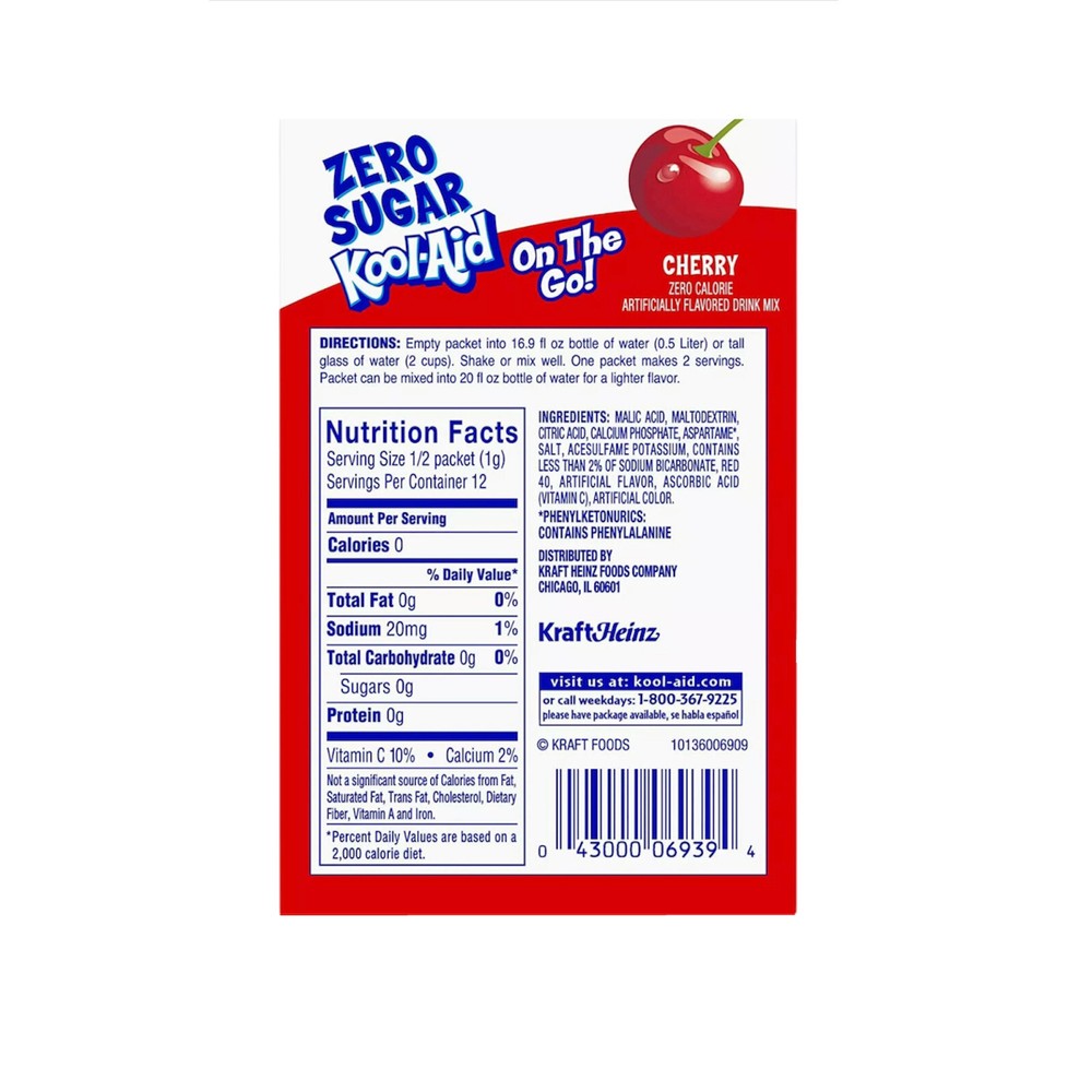 6 Boxes Kool-Aid Cherry Zero Sugar Drink Mix Singles To Go (36 Packets)