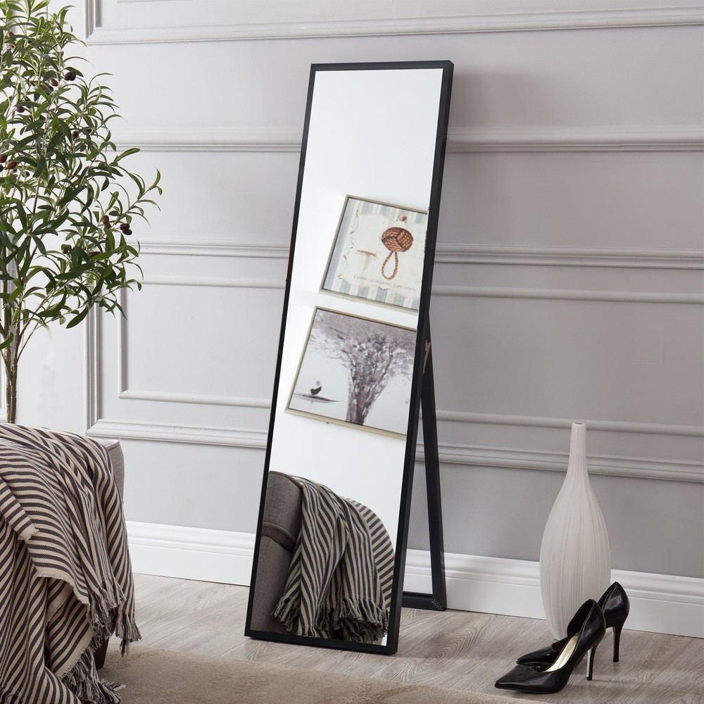 17" x 58" Black Modern Cheval Mirror