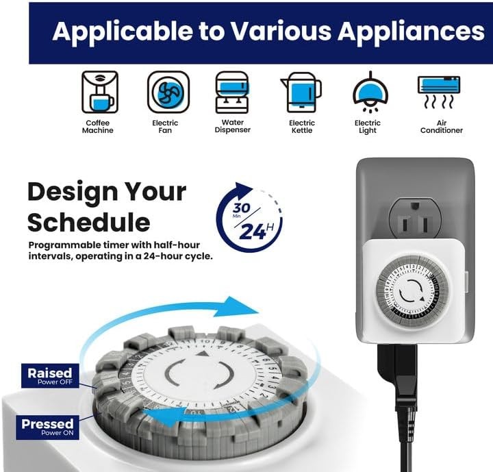 BaseAire Mechanical Light Timer + Portable LED Light + Extension Cord Organizer