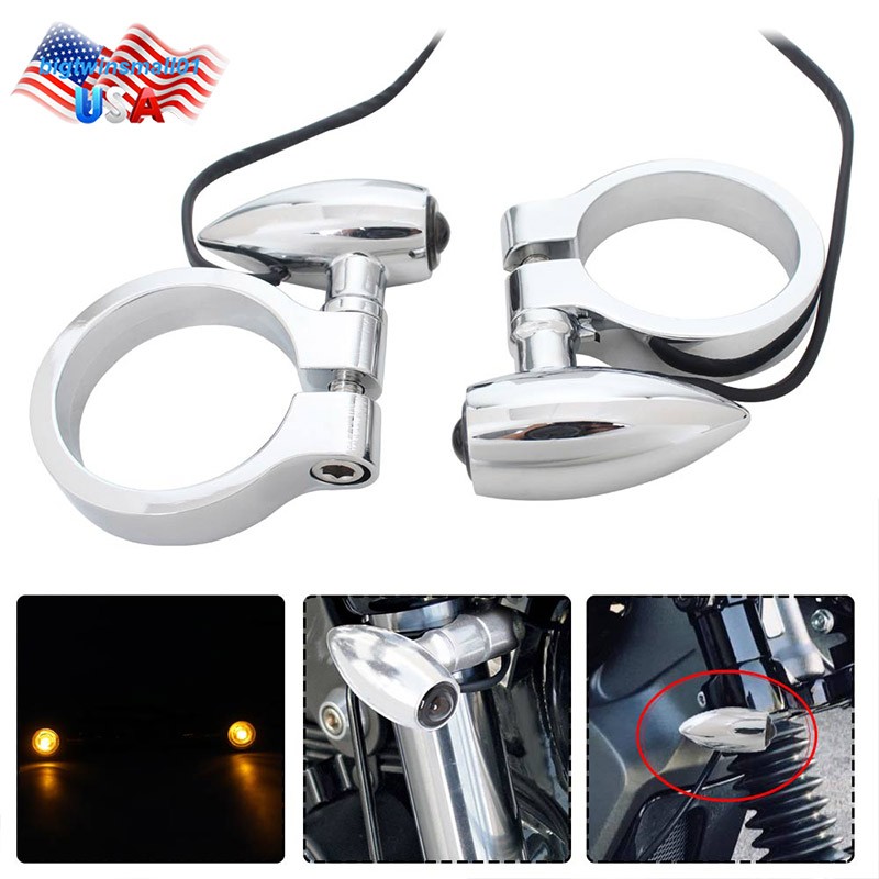2PCS Motorcycle Turn Signal Light 41mm Front Mount Fork Indicator Bullet Amber