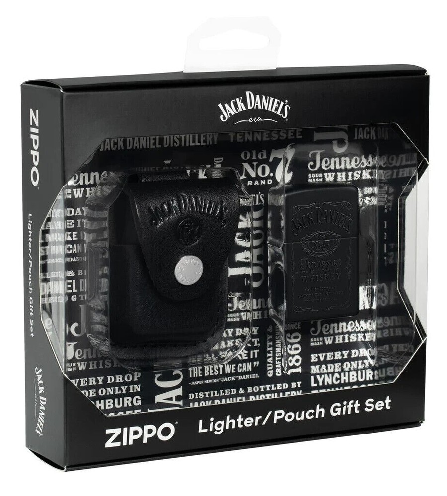 Sharp Jack Daniels Zippo Lighter And Leather Pouch Gift Set