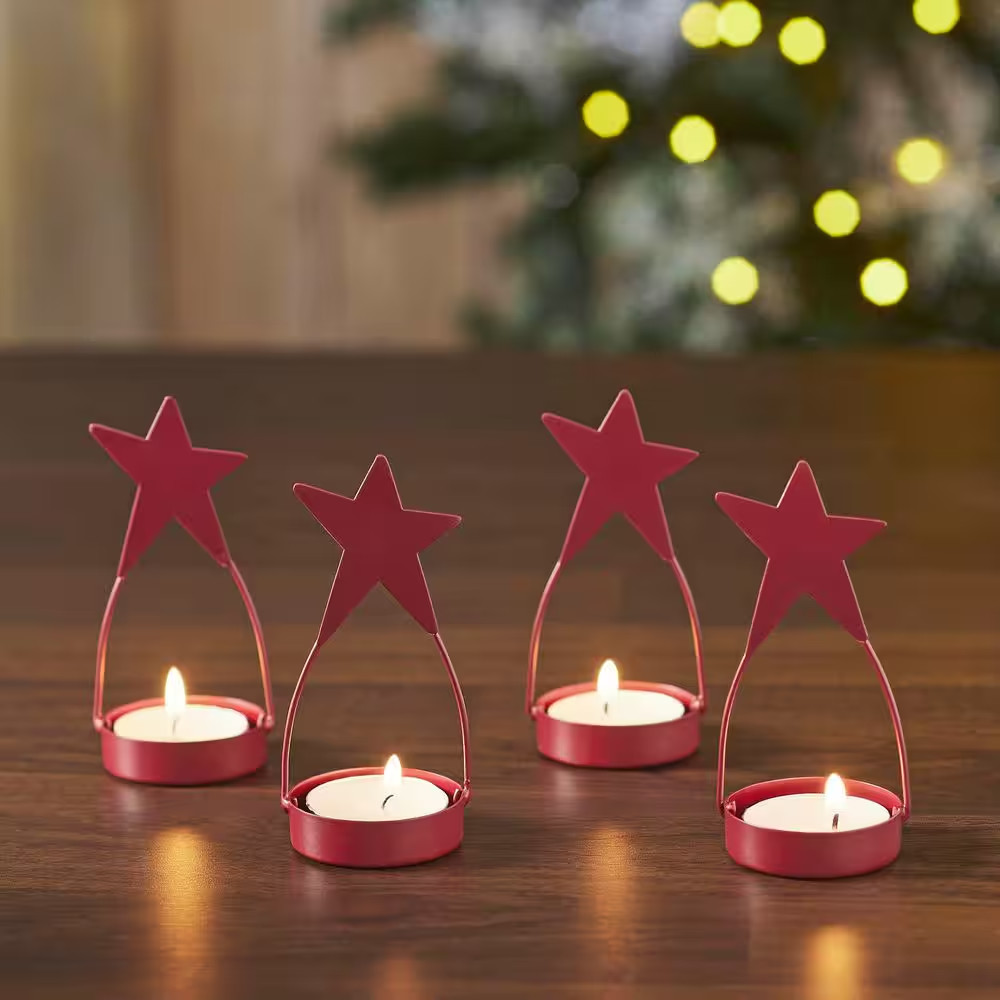 Star Tealight Red Holder Burgundy 4-Pack