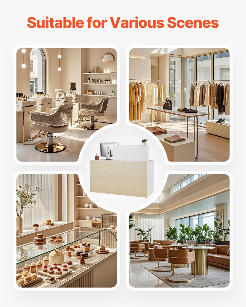 Reception Desk Rectangular Front Counter Table 55.12 in Wood Office Table