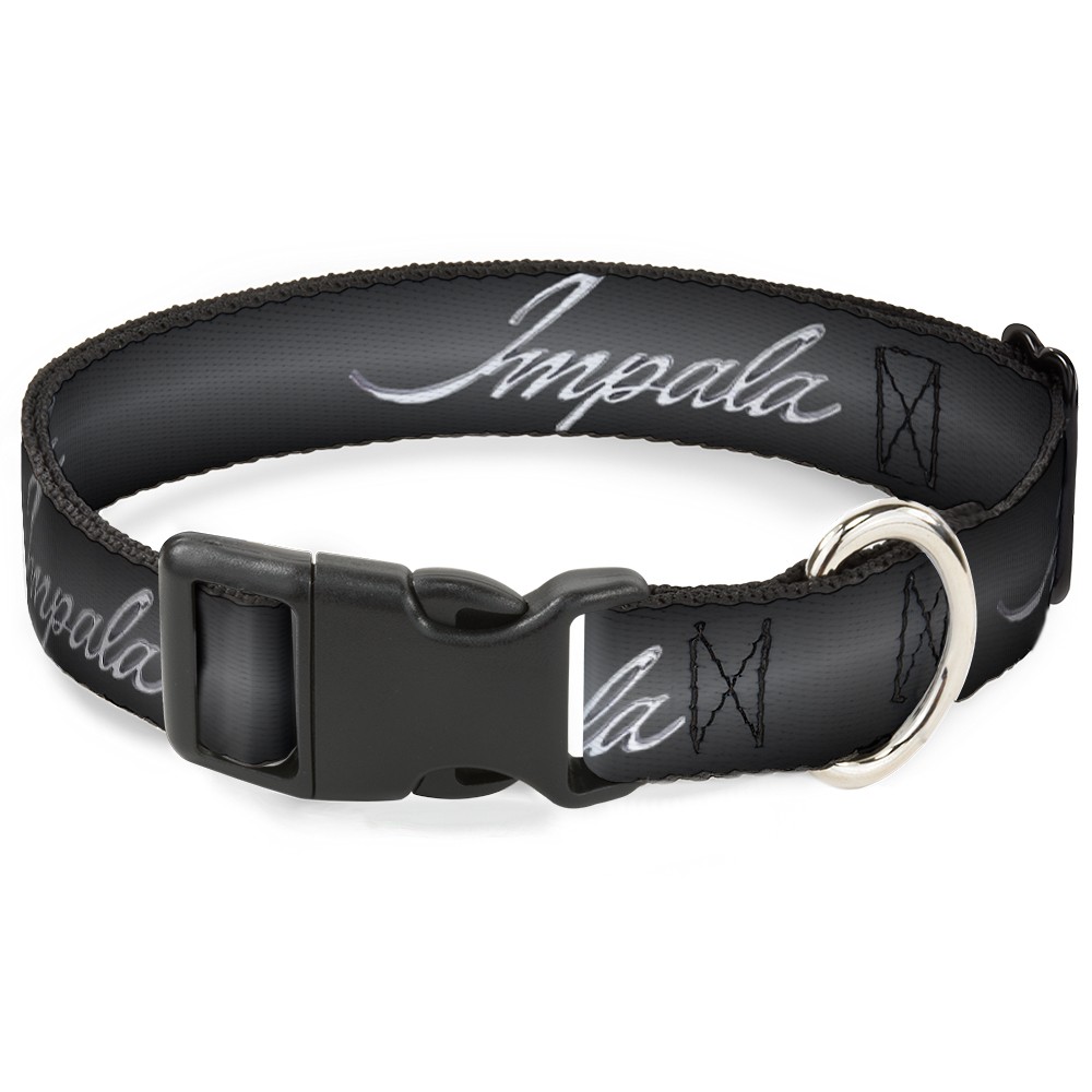 Plastic Clip Collar IMPALA Script Emblem Gray Fade/Silver NARROW-Medium 8.5-12"