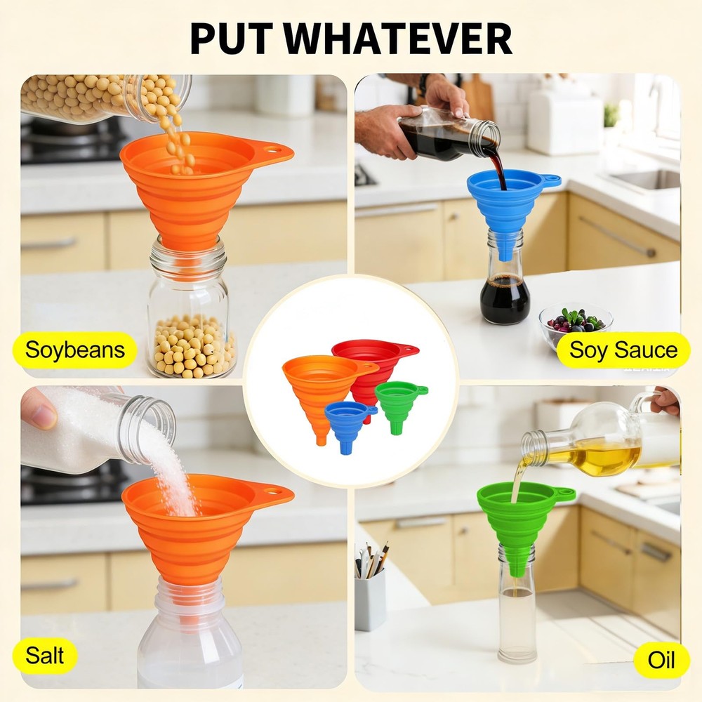 4Pack Kitchen Funnel Set, Small and Large, Upgraded Kitchen Gadgets Accessori...