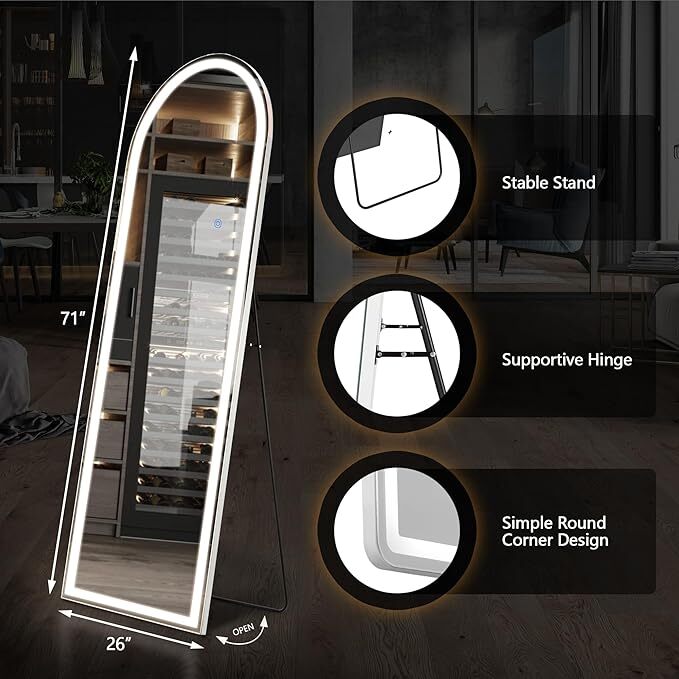 Mirror Full Length Standing Mirror with LED Lights Lighted Floor Standing Mirror