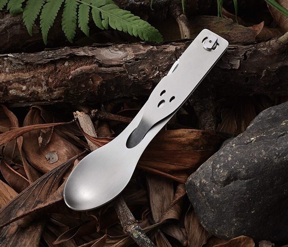 Folding Knife Fork Spoon Travel Camping Eating Tool Steel Silverware Backpacking