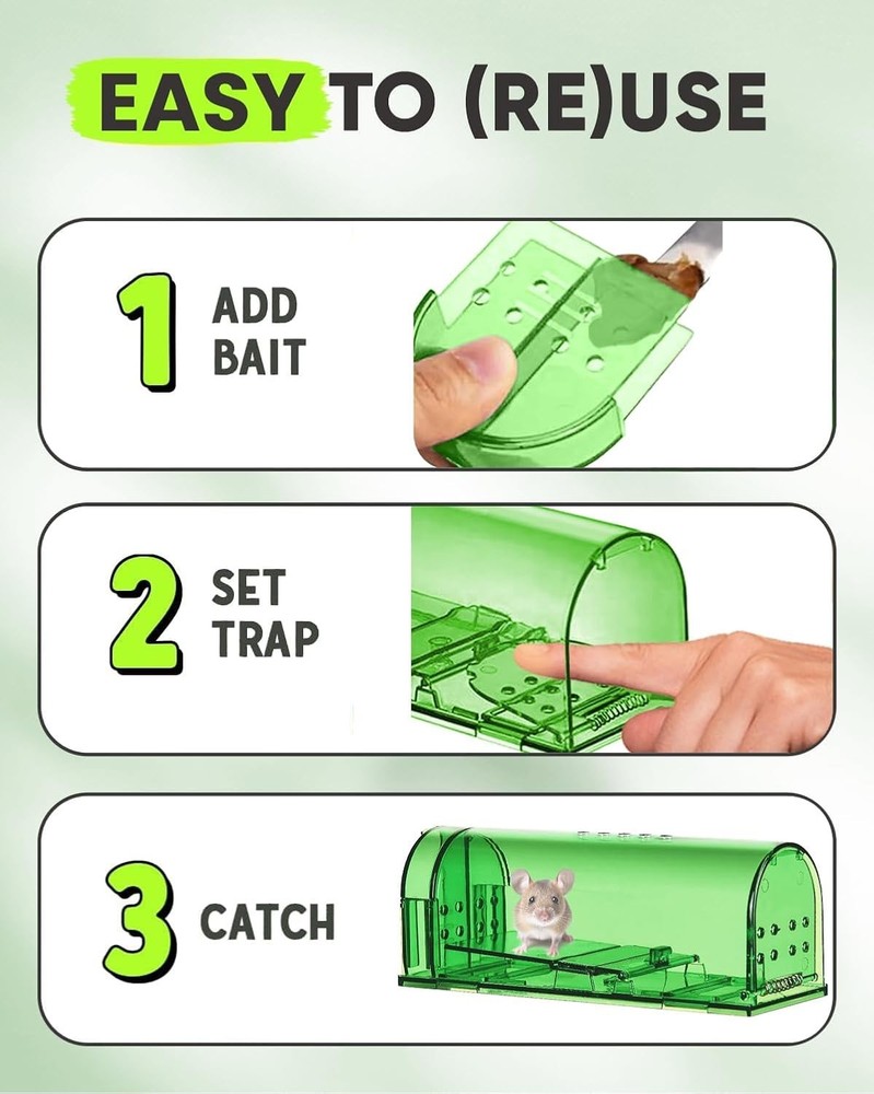 Safe & Ethical 2 Pack Mouse Traps, Hand-Powered with Complete Setup Guide