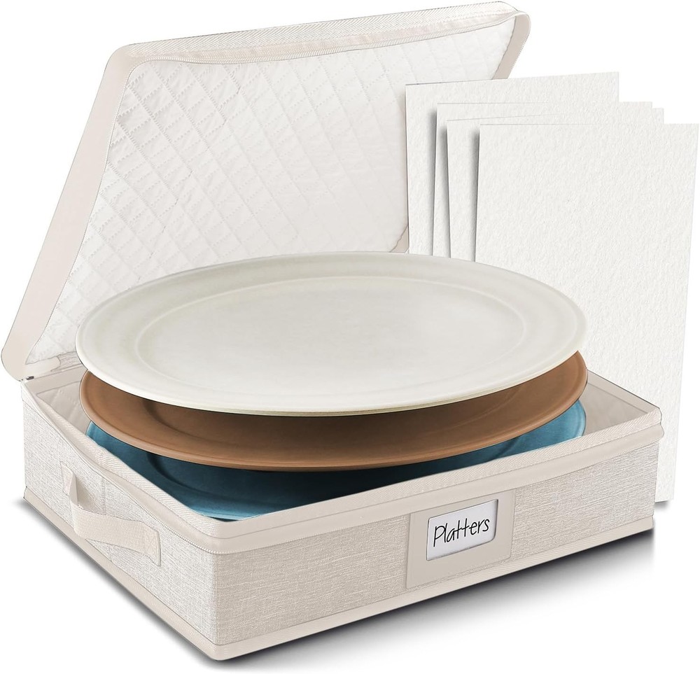 Platter Storage Case Fine China Containers Storage Cream