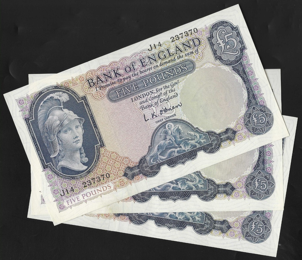 B280 O'BRIEN 1961 FIVE POUND £5 BANKNOTE  - SELECT YOUR NOTE - UNC -  AUNC