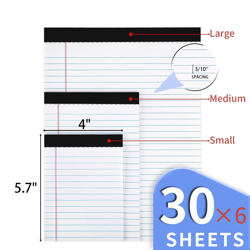 6 Pack 4x6 Inch Notepads Refills Lined Writing Memo Pads for Office School