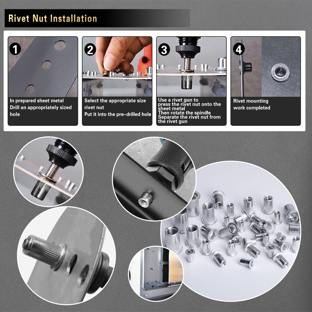 Pressure Rivet Nut Tool Kit, 430Pcs Metric M8/M6/M5/M4/M3, Variable Length