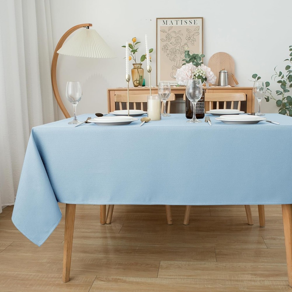 Textured Fabric Tablecloths 60x84 Inches Rectangular, Light Blue Water Resist...