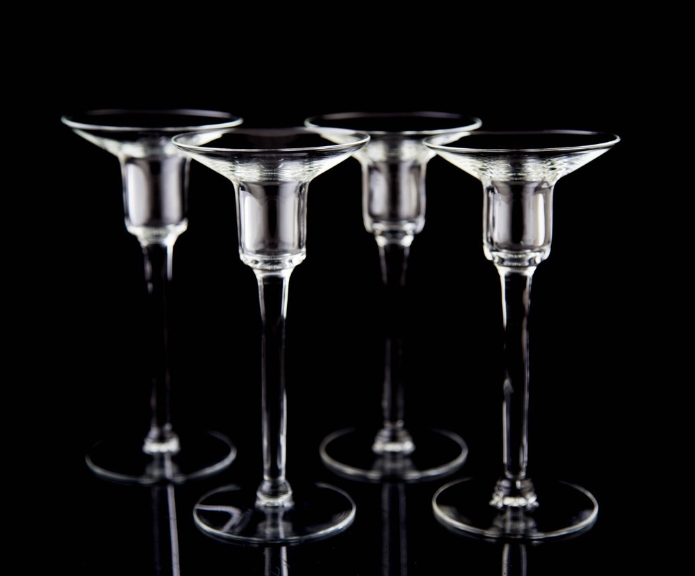 Vintage Blown Glass Candlesticks Set of 4 Clear Thin Delicate Tableware