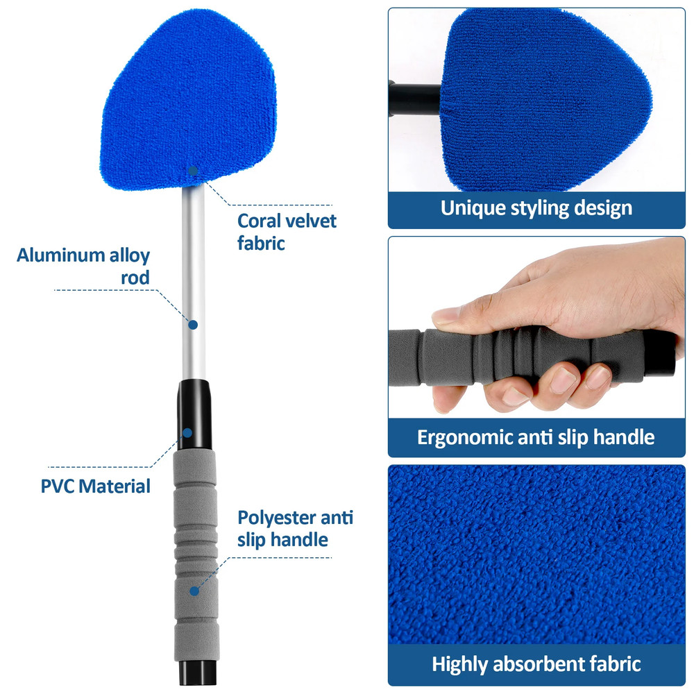 7 Pcs Windscreen Extendable Microfiber Glass Cleaner with 4x Cleaning Pads