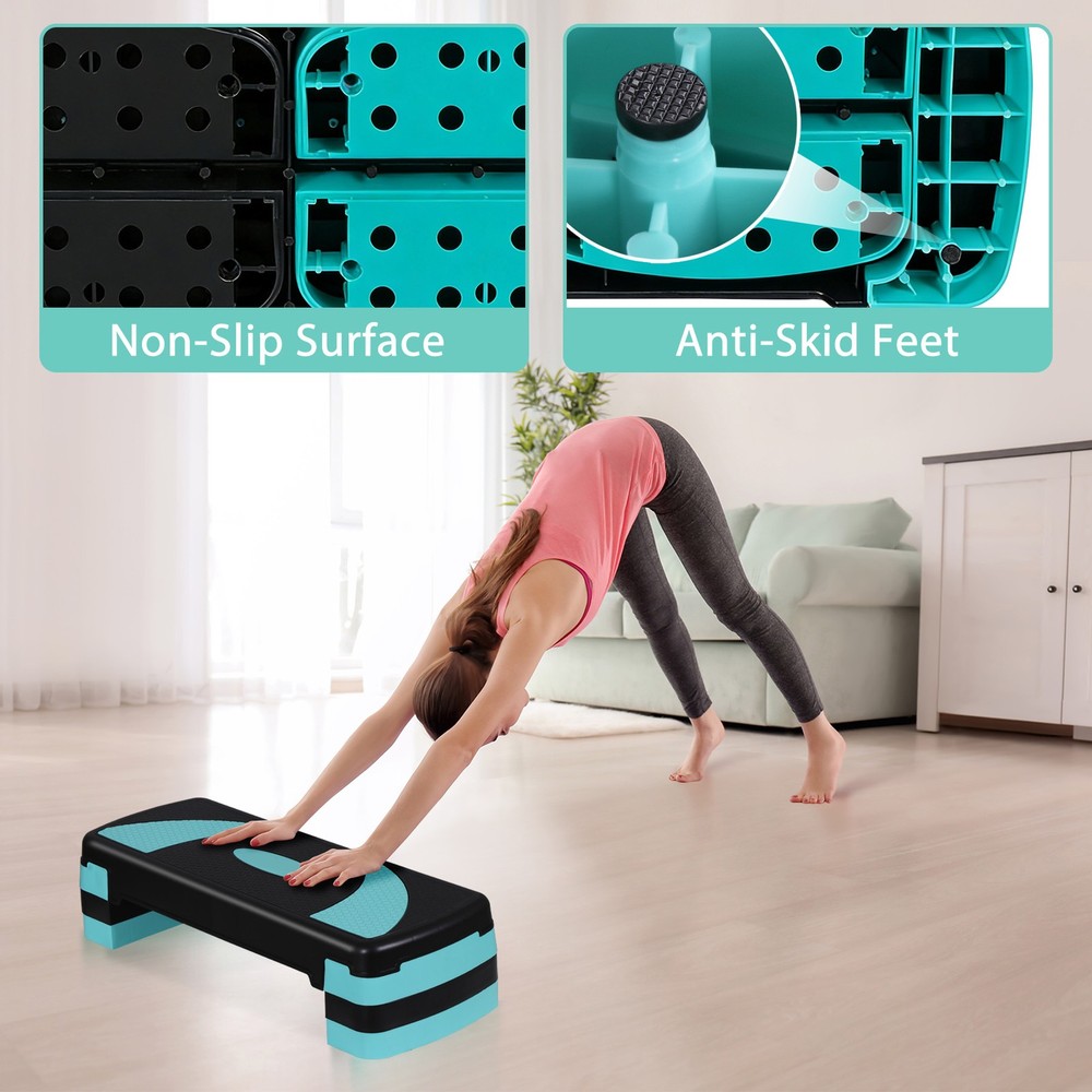 31" Aerobic Step Platform w/Adjustable 3-Level Risers Non-Slip Exercise Stepper
