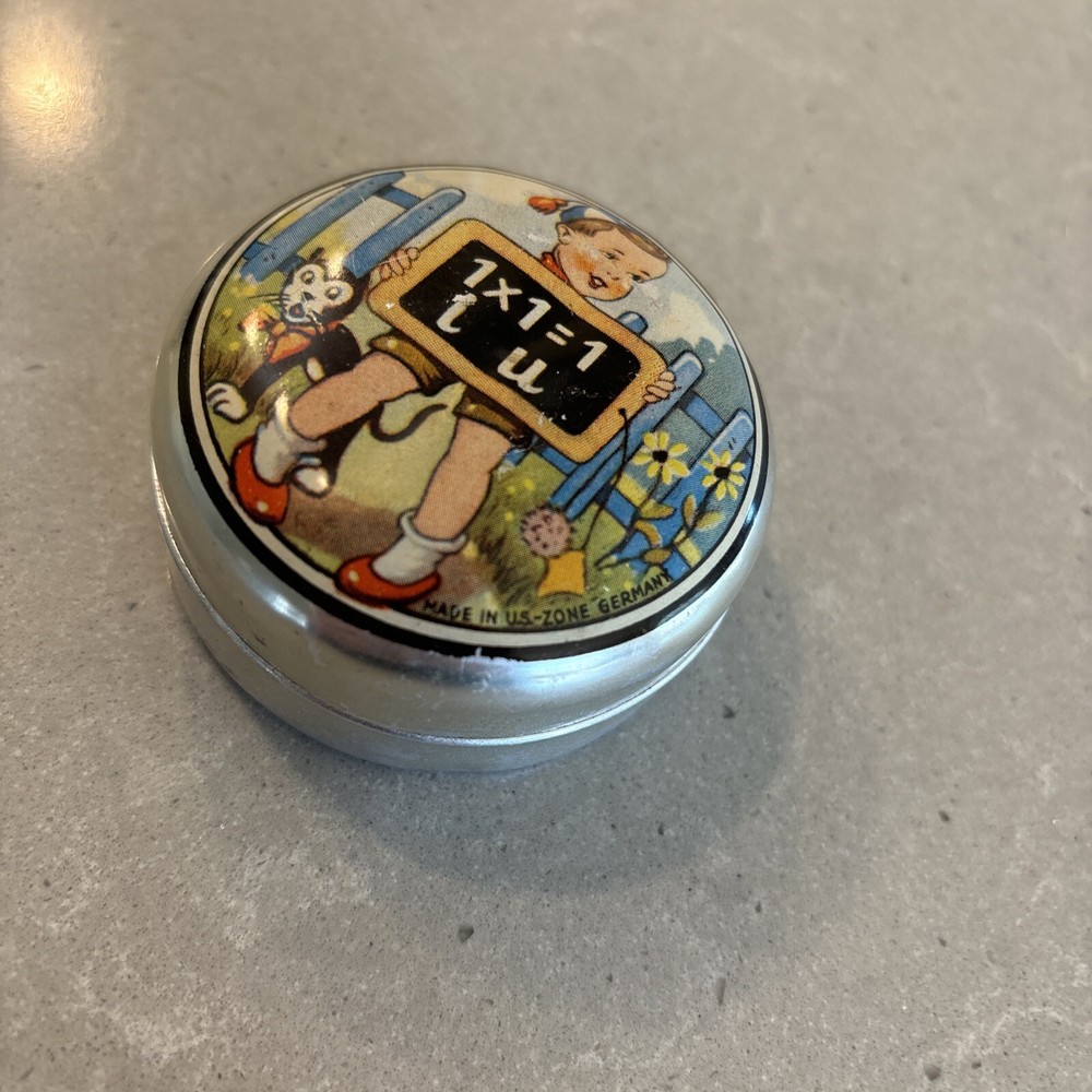 German US Zone Boy Doing Math Cat School Slate Tin
